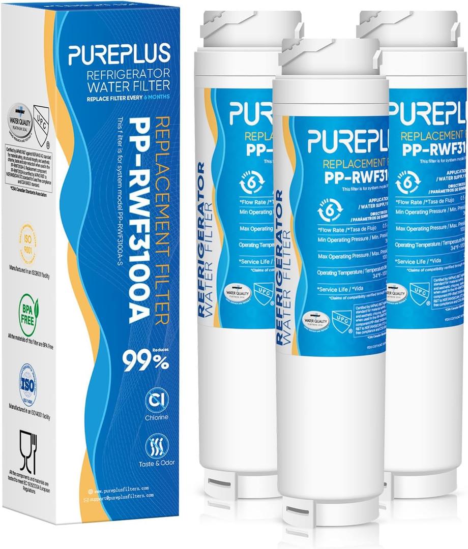 PUREPLUS 9000194412 Refrigerator Water Filter Replacement for Bosch Ultra Clarity BORPLFTR10,REPLFLTR10,644845,9000 077104, B26FT70SNS, B22CS30SNS, B22CS80SNS,B22CS50SNS, Haier 0060820860, 0060218744, 3PACK