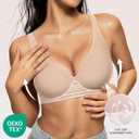 OEAK Womens Deep V Bras Wireless Comfortable Bra Supportive No Underwire Bras Tshirt Push Up Bralettes Plunge Seamless Bra (Beige, XS)
