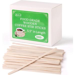 Wooden Coffee Stirrers, Disposable Wood Coffee Stirrers Stir Sticks for Coffee & Cocktails, 5.5 Inches 1000PCS Stir Sticks for Coffee Individually WrappedBar Natural Birch Degradable Food Grade