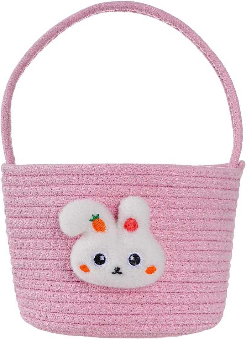 Nydotd Easter Basket for Boys & Girls - Adorable Basket with Rabbit Ears and Handle, Ideal for Easter Egg Hunting Perfect First Easter Gift for Children, Kids, Babies and Infants (Pink)