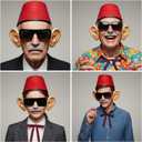 8 Pcs Halloween Old Man Costumes Accessories, Red Fez Hat, Gray Beard Eyebrow, Black Square Glasses, Fake Ears, Long Silk Bow Tie for Halloween Men Cosplay Dress up