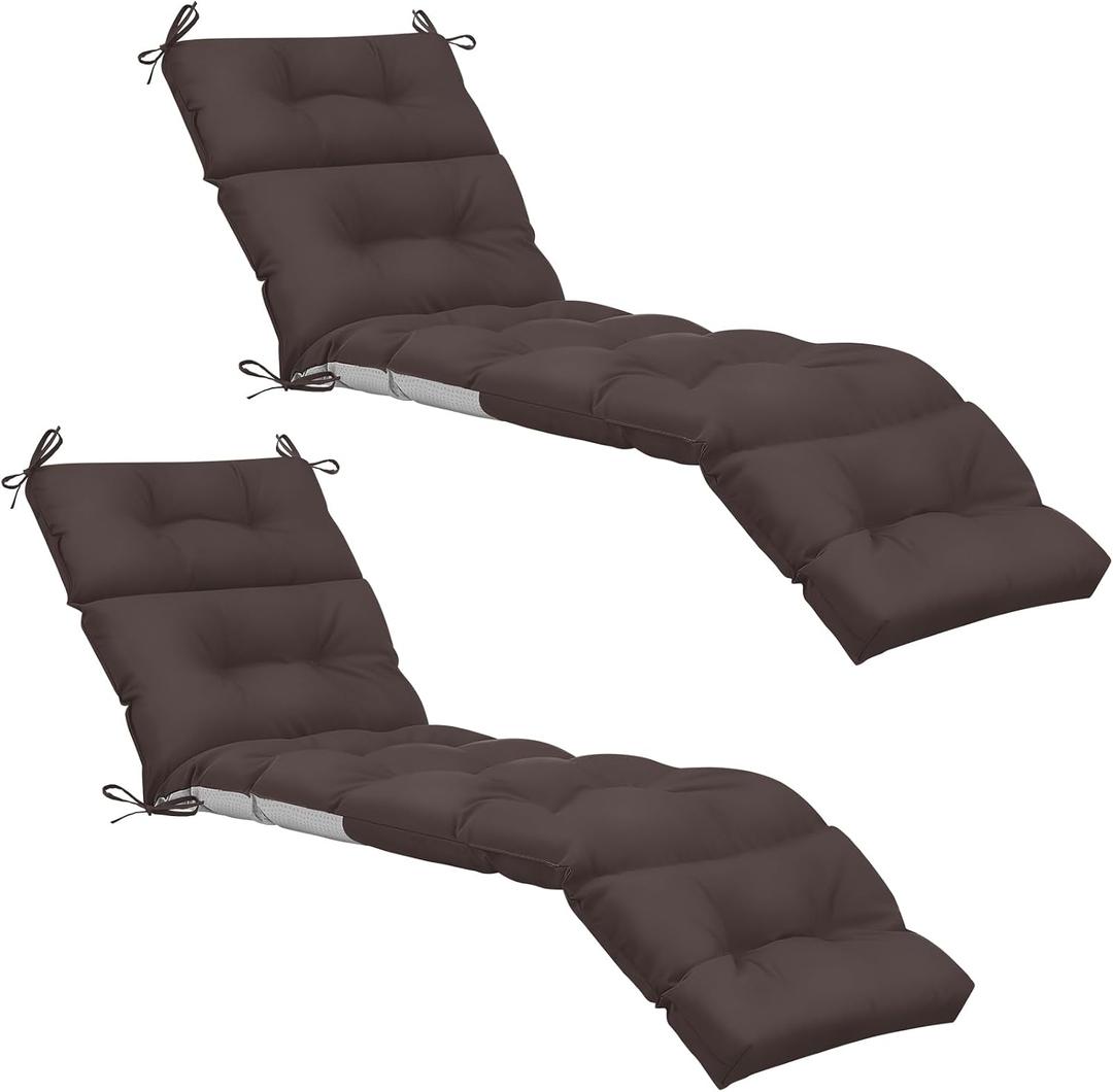 Kigley Chaise Lounge Cushions Outdoor, 75 x 22 x 5 Inches Patio Lounge Chair Cushions, Water-Repellent and Fade-Resistant, Tufted Summer Seasonal Replacement(Solid Color,Dark Brown,2 Pcs)