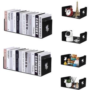 Floating Wall Shelves Metal U Shape Wall Mount Bookshelf CD DVD Storage and Display Shelves, Black Set6