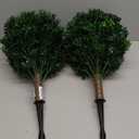 Tuenort Artificial Cypress Topiary Outdoor Plants with Spike, Faux Boxwood Bush Plants, UV Resistant Faux Greenery for Garden, Porch, Balcony (2 Pack)