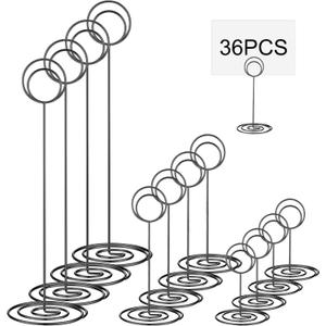 Teling 36 Pieces Table Number Holders 3 Size Place Card Holder Name Numbers Menu Memo Note Card Picture Photo Clip Stand Table Sign for Wedding Anniversary Party Display (Black)