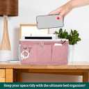 Bedside Caddy Organizer Hanging Storage Bag with Pockets for Books, Magazines, Phone, Tablet & Water Bottle  Bedside Storage for Dorm, Bunk Beds, Hospital Beds & Cribs, Pink