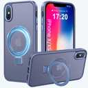 Compatible with iPhone X/XS Case with Magnetic Ring Stand, Military Drop Protection, Anti-Scratch/Anti-Fingerprint Translucent Matte Phone Case for iPhone X/XS (Light Blue)