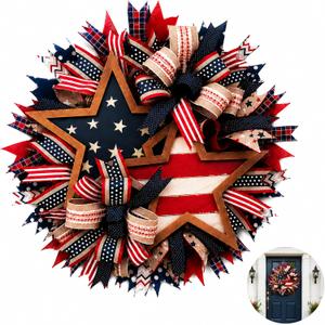 4th of July Front Door Wreath, USA 250th Anniversary Flag Wreath, 40cm (15.75in) Large Patriotic Door Hanging Decor for Independence Day & Patriotic Holiday Home Decoration
