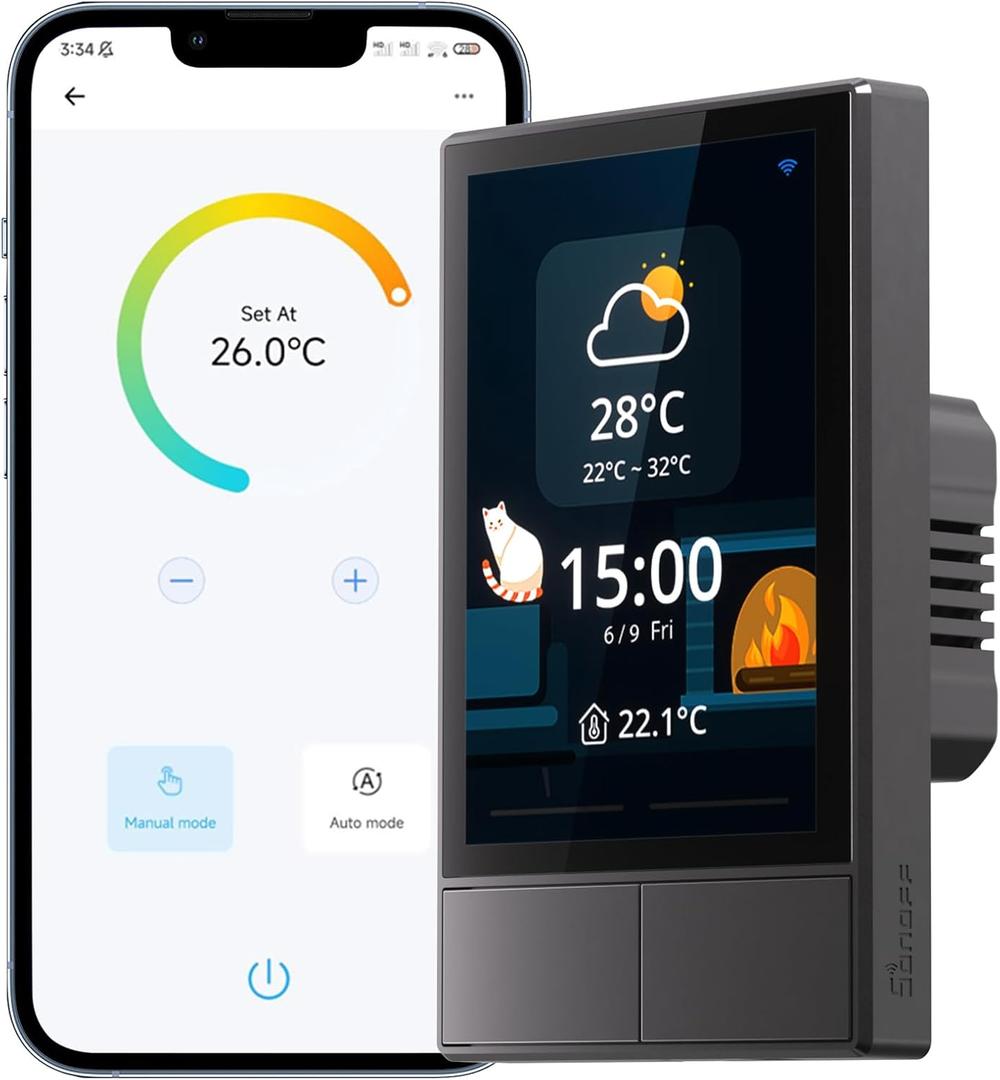 SONOFF NSPanel Smart Switch - 2-Switch Panel Home Control With Touchscreen, Temperature Function, Lights Control - Compatible With Alexa and Google Home, Black