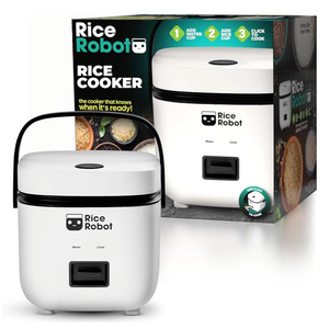 Rice Robot Personal Rice Cooker, PFAS-free, Nonstick. 1 Quart Capacity, with Stainless Steel Steamer Tray, Measuring Cups, Recipe Book with 60 Recipes, and Serving Spoon, As Seen On TV