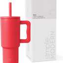 Simple Modern Kids 24 oz Tumbler with Handle and Silicone Straw Lid | Spill Proof and Leak Resistant | Reusable Stainless Steel Bottle | Gift for Kids Boys Girls | Trek Collection | Radiate Red