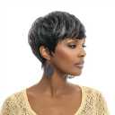 Pixie Curly Wigs Pixie Short Wigs for Black Women Short Natural Curly Wigs for Black Women Synthetic Layered Wigs with Bangs for Women (Mixing Black and gray)