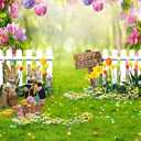 5x7ft Easter Rabbit Photography Backdrop Spring Garden Happy Easter Background White Fence Flowers Eggs Photo Booth Backdrop for Kids Easter Party Decorations Baby Shower Photoshoot