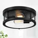 Black Flush Mount Ceiling Light Fixture, Farmhouse Light Fixture with Seeded Glass Lampshade, 2-Light Industrial Close to Ceiling Lighting for Hallway, Kitchen, Entryway, Foyer(Bulb Not Included)