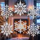 24Pcs Large White Snowflake Ornaments, 12''Big Plastic Christmas Ornaments, Hanging Snowflake Decorations for Christmas Tree Decorations Winter Decoration Indoor Outdoor Holiday Decor Craft Snowflakes