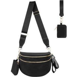 Cross Body Bag for Women Checkered Crossbody Bags Bum Bag for Women Fanny Packs for Girls Small Nylon Checkered Purse Trendy Shoulder Pouch for Womens (Black, One Size)