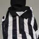 ComfyKit Men's Referee Costume Kit,Referee Shirt Stripe Umpire Jersey,Hat,Stainless Steel Whistle with Lanyard,Penalty Flag for Football Soccer Sports and Halloween Cosplay Outfits S