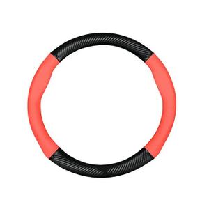 Steering Wheel Cover Compatible with Le, Premium Napaa Leather&Carbon Fiber Texture Steering Wheel Cover, with 2 Universal Coasters and USB Fast Charging Cable (Black, Red)