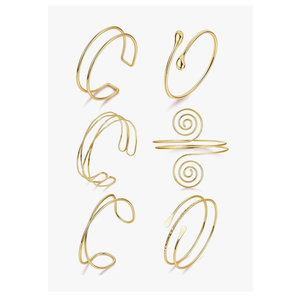 6Pcs Boho Coil Arm Cuff Bangle Set - Adjustable Minimalist Open Arm Cuff Armlet Armband
