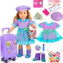 WONDOLL American 18-inch-Doll-Clothes and Accessories -Travel-Suitcase Luggage, Clothes and Shoes, Handbag, Berets,Passport, Notebook, Travel Gear Play Sets(No Doll)