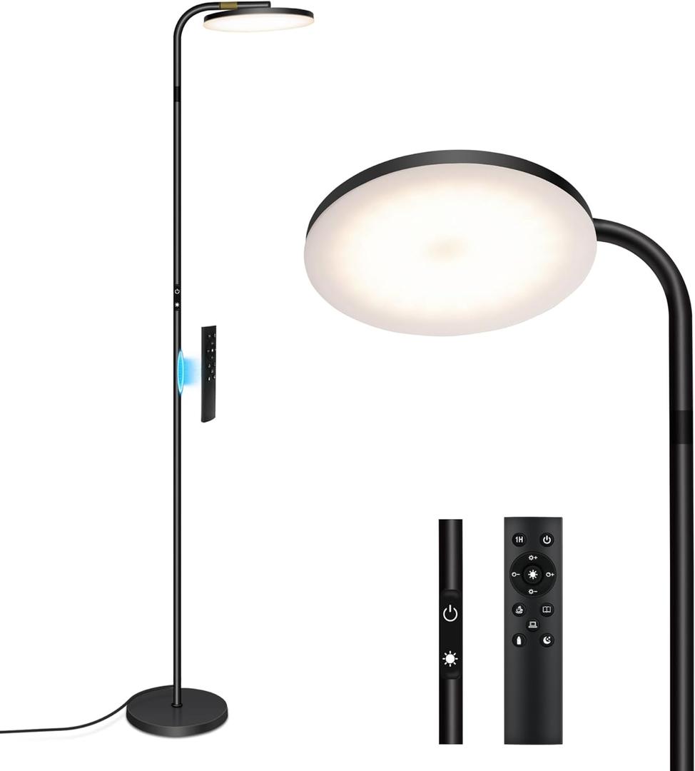 【Upgraded】Modern LED Floor Lamp, 36W Super Bright Standing Lamp, Stepless Dimmable Torchiere Tall Lamp with Remote Control, 350°Rotating Head Reading Floor Lamp for Living Room, Bedroom, Office