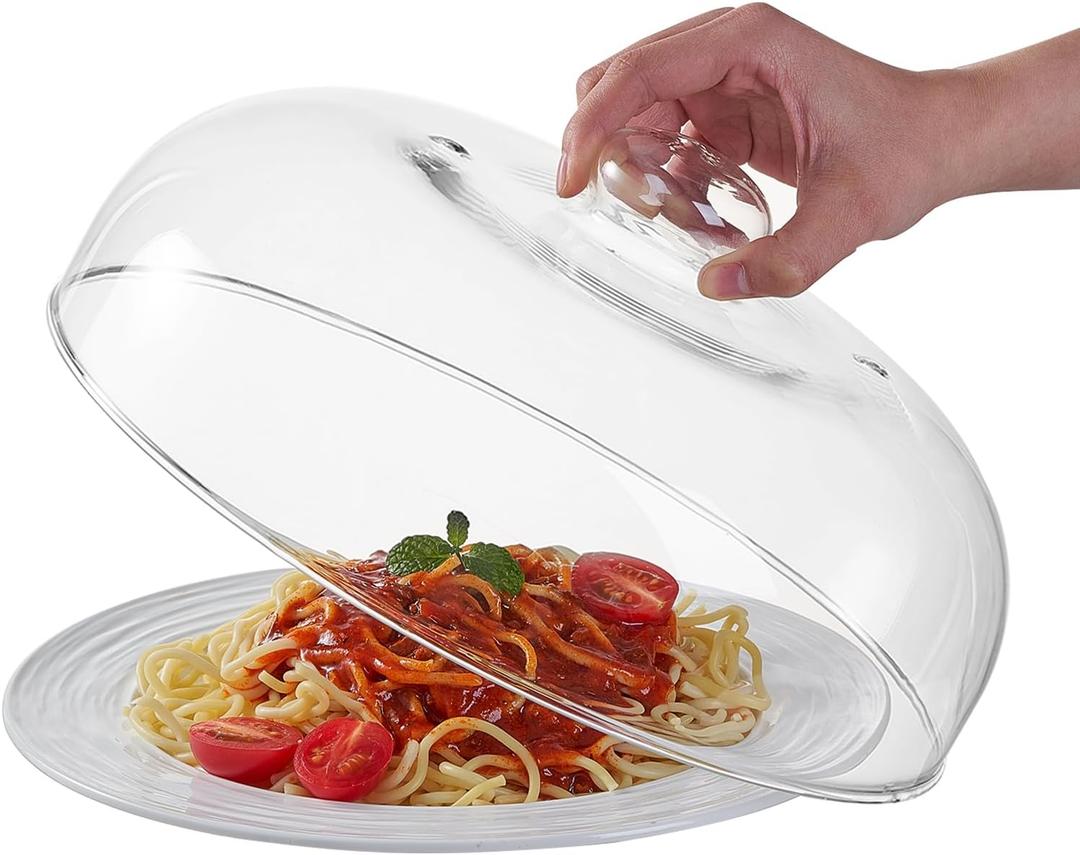 12 Inch Borosilicate Glass Microwave Splatter Cover for Food, All Glass Tall Splatter Guard Microwave Plate Light Serving Dish Covers Lid with Handle for Heating Food