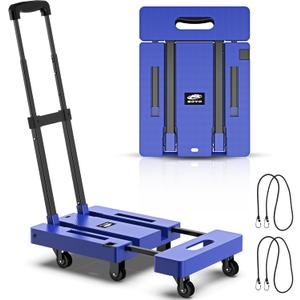SOYO Folding Hand Truck, 500lbs Heavy Duty Dolly, Portable 6 Wheels Collapsible Luggage Cart with 2 Elastic Ropes for Moving, Travel, Shopping, House Office Use, Blue