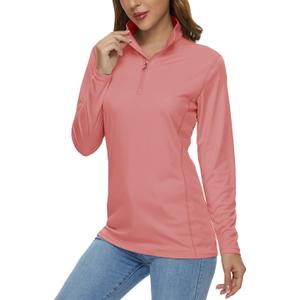 MAGCOMSEN Women's Shirts Long Sleeve 1/4 Zip UPF50+ UV Sun Protection Quick Dry Workout Hiking Athletic Shirts Rash Guard (Pink, S)