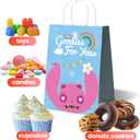 16 Pack Tropical Rainbow Party Favor Bags with Handles - Cute Cartoon Goodie Bags for Kids Birthday, Luau, Summer Beach Theme - Colorful Paper Treat Gift Bags for Classroom Prizes & Candy (Pink Blue Red)