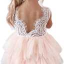 Topmaker Backless A-line Lace Back Flower Girl Dress (1T, Non-beads-pink)