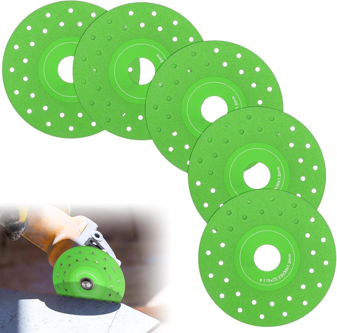 Lothee 5 Pcs Rock Slab Grinding Disc, 4.5 Inch Glass Cutting Disc for Angle Grinder, 1mm Thin Grinding Cutting Blade, Ceramic Tile, Marble Edge Trimming, Wide fine Sand Sweeping Saw Blade (Porous)
