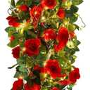 RECUTMS 2PCS Artificial Hanging Rose Fake Flowers Garland with Lights | 37in,Silk Floral Ivy Plants,with 30 LED Lights,Greenery,for Home,Room,Garden,Wedding Arch,Indoor,Outdoor Wall Party Decor
