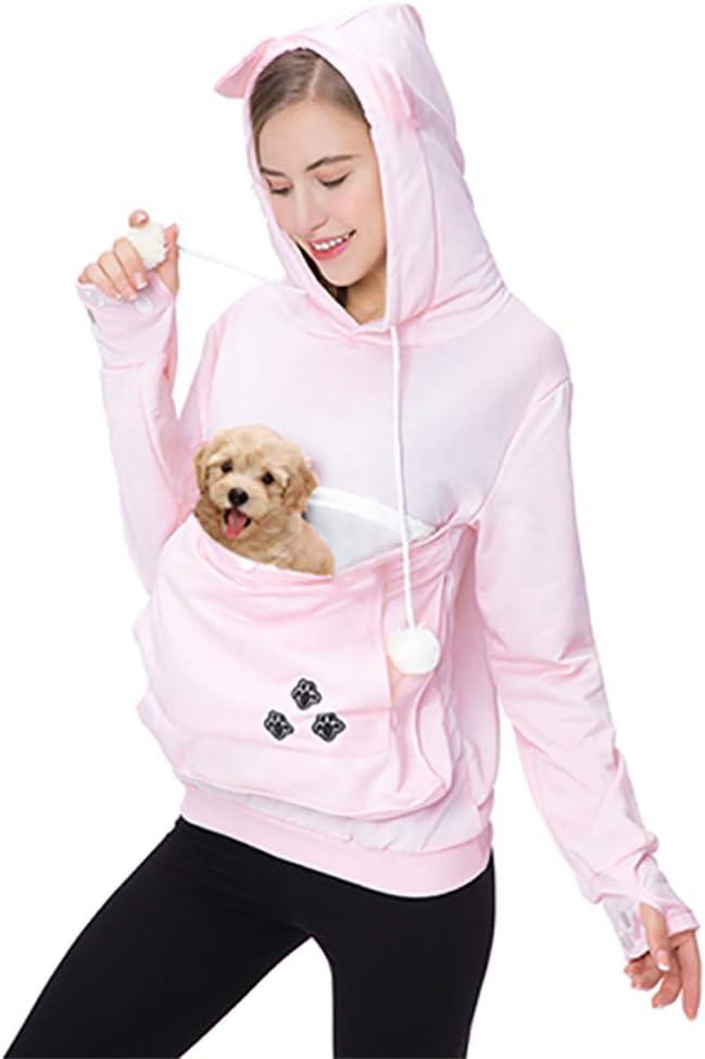 Women Pet Carrier Sweater Puppy Kitten Pouch Hoodies Long Sleeve Plus Size Tops (X-Large, Pink)