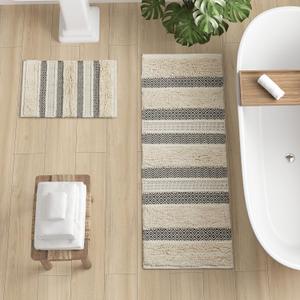 INK+IVY Bath Rug Hand-Woven Texture Shaggy Striped Soft & Water Absorbent, Boho Bathroom Dcor Bath-Mats, Non-Slip Absorbent Quick Dry Mats for Tub, Shower Room, Asher, 22x58, Black 1 Piece