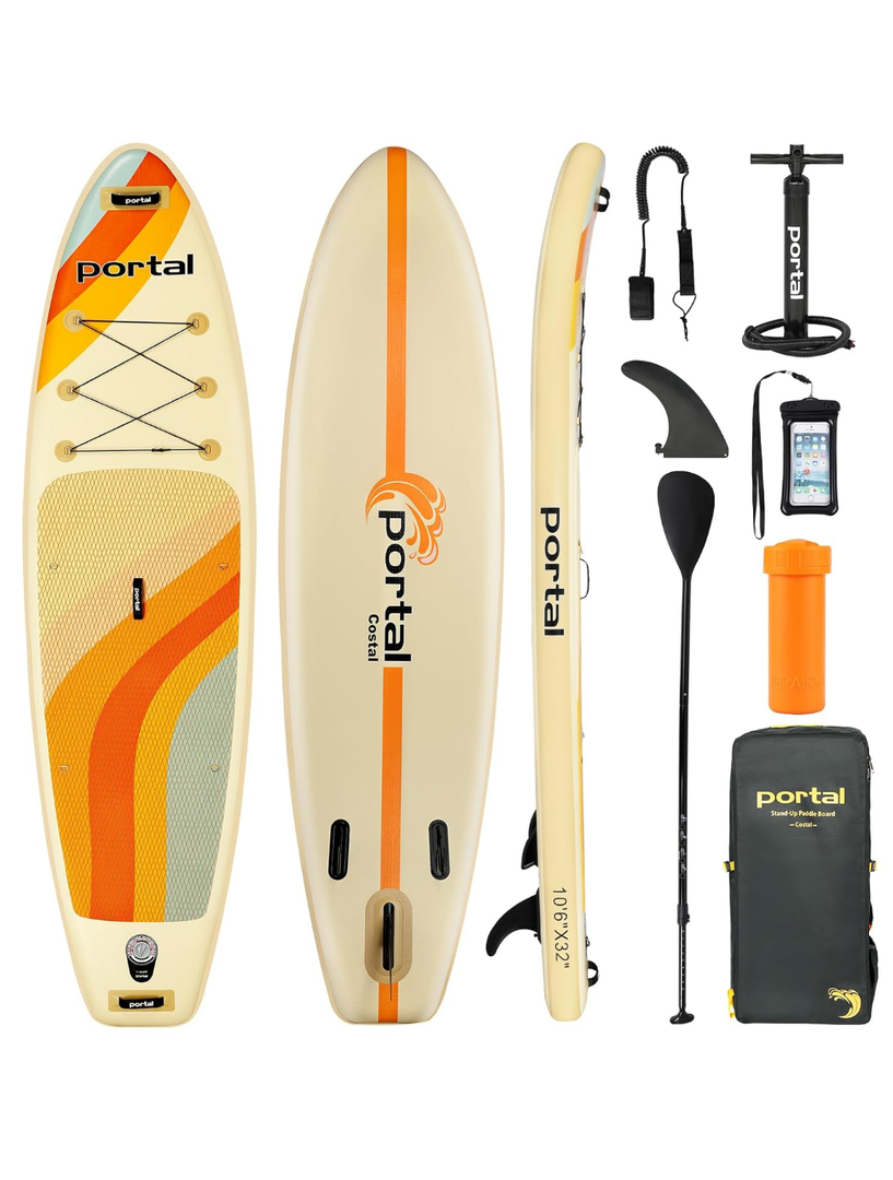 PORTAL SUP Inflatable Paddle Board for Adults 10'6'' Stand Up Paddleboard,Non-Slip Deck Blow up Paddle Boards with Adjustable Paddle, Carry Bag, and Repair Kit