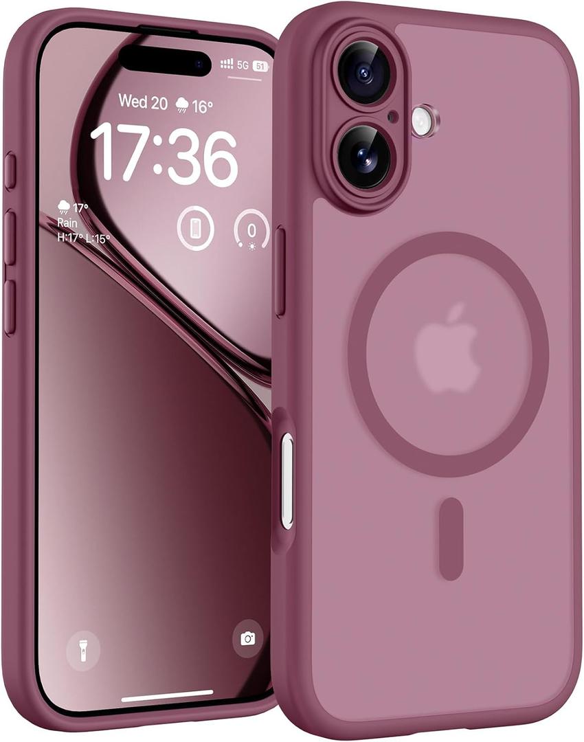 TOCOL for iPhone 17 Case, Full Camera Protection, Built-in Magnetic Ring, Compatible with Magsafe Charger, Drop Protection, Translucent Matte Phone Case for iPhone 17 6.3 inch (Plum)