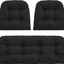 Outdoor Wicker Chair Cushions Set of 3, Waterproof Wicker Cushion for Patio Furniture, 1 Loveseat Cushion 41194 inch and 2 U-Shaped Cushion 19194 inch, Black