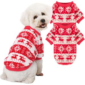 Dog Sweater, 2 Pack Dog Sweaters for Small Dogs or Cats, Girl or Boy, Warm Dog Clothes Shirt Coat for Winter Christmas (Christmas Red, White, Medium)