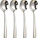 Large Round Soup Spoons Set,Set of 4 Premium 18/10 Stainless Steel Spoons with Long Handles,7.8 Inch Elegance Tablespoon,Dishwasher Safe,Fine Mirror Polished (Silver)