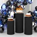 Babenest Black Cylinder Pedestal Stand Covers Set of 3, Spandex Vintage Fitted Round Pedestal Covers, Elastic Cloth Pillar Plinth Cover for Birthday Wedding Party Reception Decoration (Without Stands)