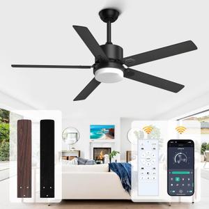 Obabala Ceiling Fan with Light 60 Inch, DC Motor Ceiling Fan with Remote and APP Control, Dimmable LED Color Changing, Reversible Quiet Fan for Bedroom Living Room Indoor Outdoor, Modern