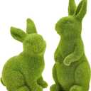 2 PCS Moss Bunny Decorative Figurines Flocked Resin Easter Bunny Decor Green Moss Bunnies for Spring Indoor Table and Bookshelf Decorations Home Rabbit Decorations(Large Moss)