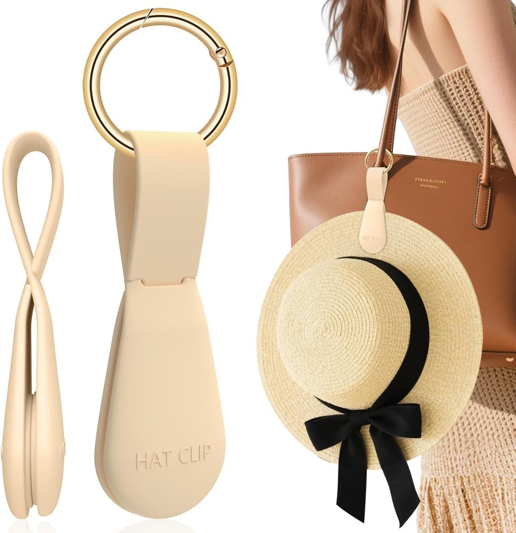 Fikoksol Magnetic Hat Clip for Travel on Bag, Silicone Hat Holder for Tote Beach Bag, Hand Free Strong Magnet Purse Hook Cowboy Hat Hanger Carrier for Travel Vacation Essentials Accessories (1Pc Light Khaki)
