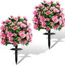 Artificial Flowers for Outdoors, Faux Outdoor Plants Fake Plants Topiary Balls Artificial Outdoor Set of 2 with Ground Spike for Home Front Porch Patio Garden Decor (Pink)