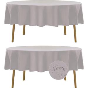 Fokitut 2 Pack Waterproof Round Tablecloth, 70 Inch, Stain Resistant and Wrinkle Polyester Table Cloth, Fabric Table Cover for Kitchen Dining, Wedding, Party, Holiday Dinner-Silver