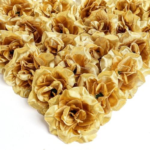 HAPY SHOP Gold Silk Flowers - 36 Pieces Artificial Roses for DIY Decor, Cake, Wristband, Clothes, Headwear