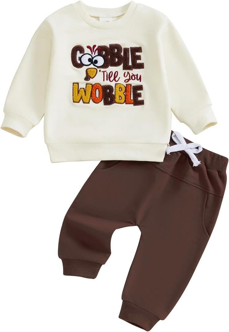 St Patricks Day Baby Boy Outfit Shamrock Letters Embroidery Sweatshirt Jogger Pants Set Cute Toddler Boy Clothes (2-3T, Coffee)