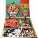 Wooden Magnetic Jigsaw Puzzles Toy, Toddler Craft Toys Educational Travel Puzzle Games Double Sided Drawing Easel for Boys and Girls