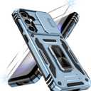 ATUMP for Samsung Galaxy S23 FE Case with [2Pcs] HD Screen Protector & Slide Camera Cover, Rotated Ring Kickstand [Military Grade Shockproof] Protective Case for Galaxy S23 FE 6.4", Light Blue