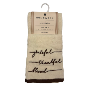 Homewear Embroidered Hand Towels - Grateful Thankful Blessed, 2 pk